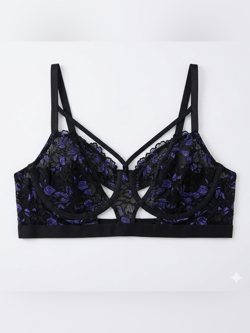 TORRID 3X Moody Butterflies Underwire Bralette Black and Purple Lace NWOT